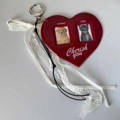 原創韓系包包掛件個性ins風鑰匙扣愛心卡套紅黑兩色可放照片