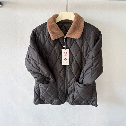 Cozy Maternity Short-Winter Wool Collar Parka for Middle-Aged Women, Stylish and Warm Cotton Jacket