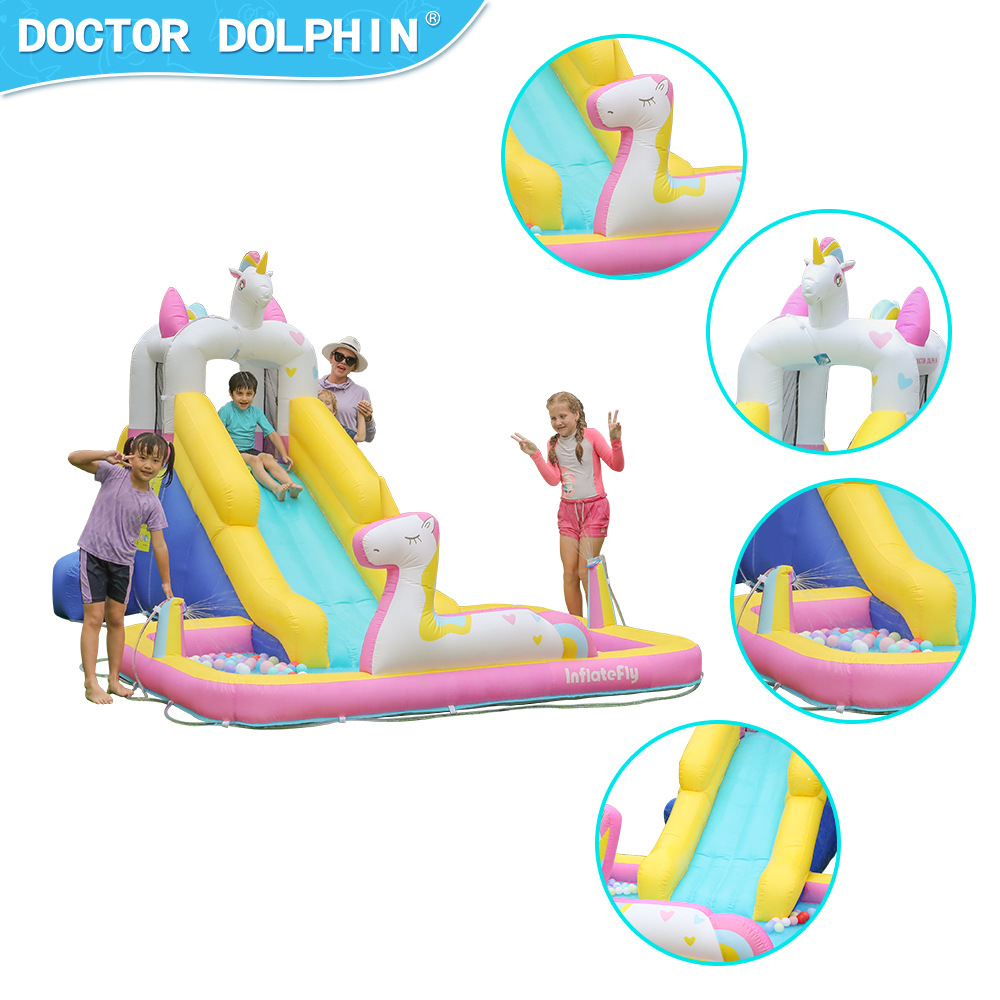 Dr. Dolphin | Castillo inflable para niños Paraíso interior Fiesta Pequeño castillo inflable con chorro de agua Hipercolador inflable para el hogar