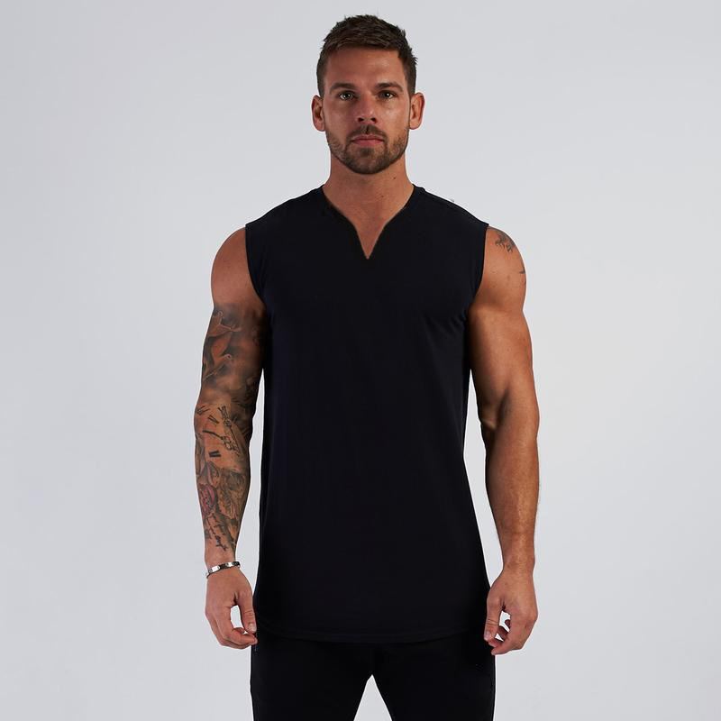 Tablero de luz de comercio exterior color sólido verano pequeño cuello en v chaleco deportivo culturismo de los hombres fitness camiseta sin mangas correr entrenamiento superior algodón