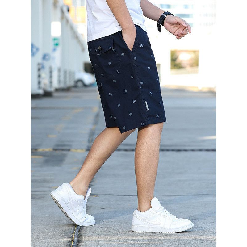 Free Shipping Summer Youth Men's Cargo Shorts Printed Beach Pants Middle-Aged Large Size Loose Cross-Border Wholesale