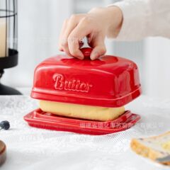 赤エンボスバターセラミックバタープレートヨーロッパとアメリカのクロスボーダー小バッチデザインロゴホームフレンチバタープレート