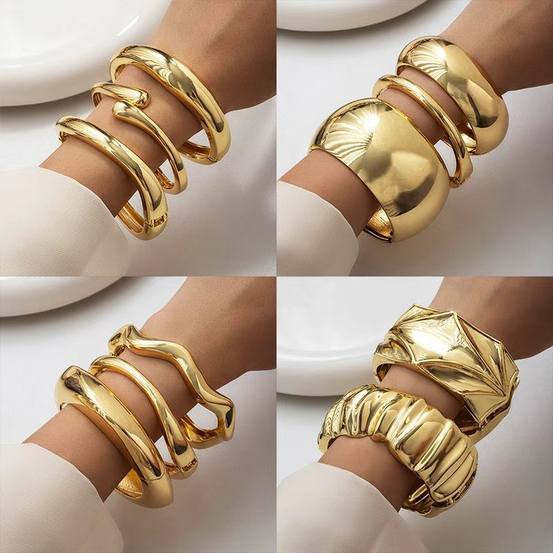 Europa y los Estados Unidos lujo transfronterizo diseño ligero de la industria pesada sensación pulsera metálica brillante abertura pulsera geometría minimalista personalidad amplia joyas