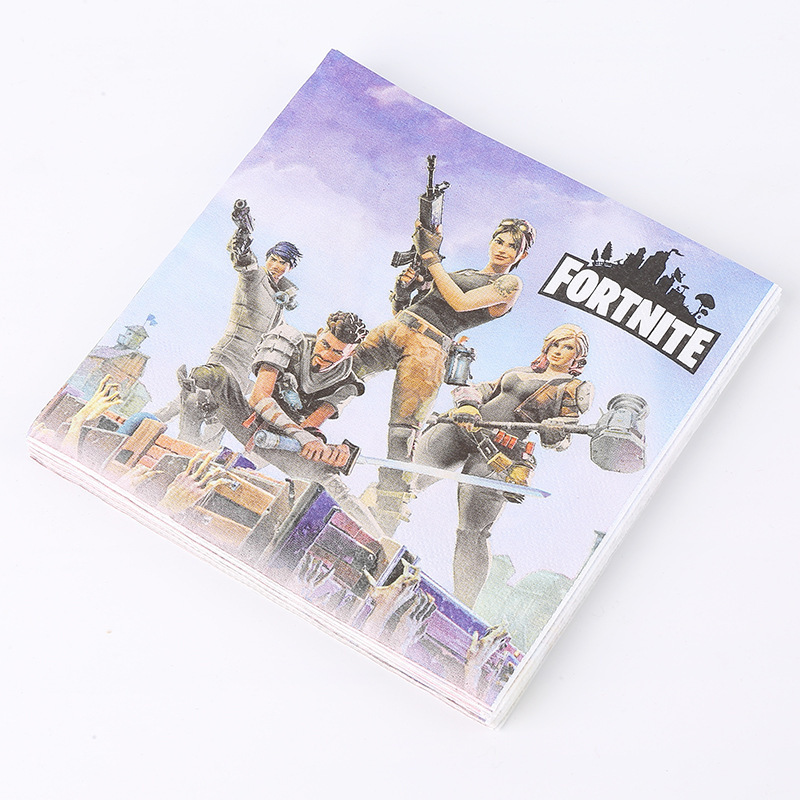 Amazon Venta caliente juego tema partido tire bandera plato de papel vajilla traje decoración del partido traje fortaleza noche