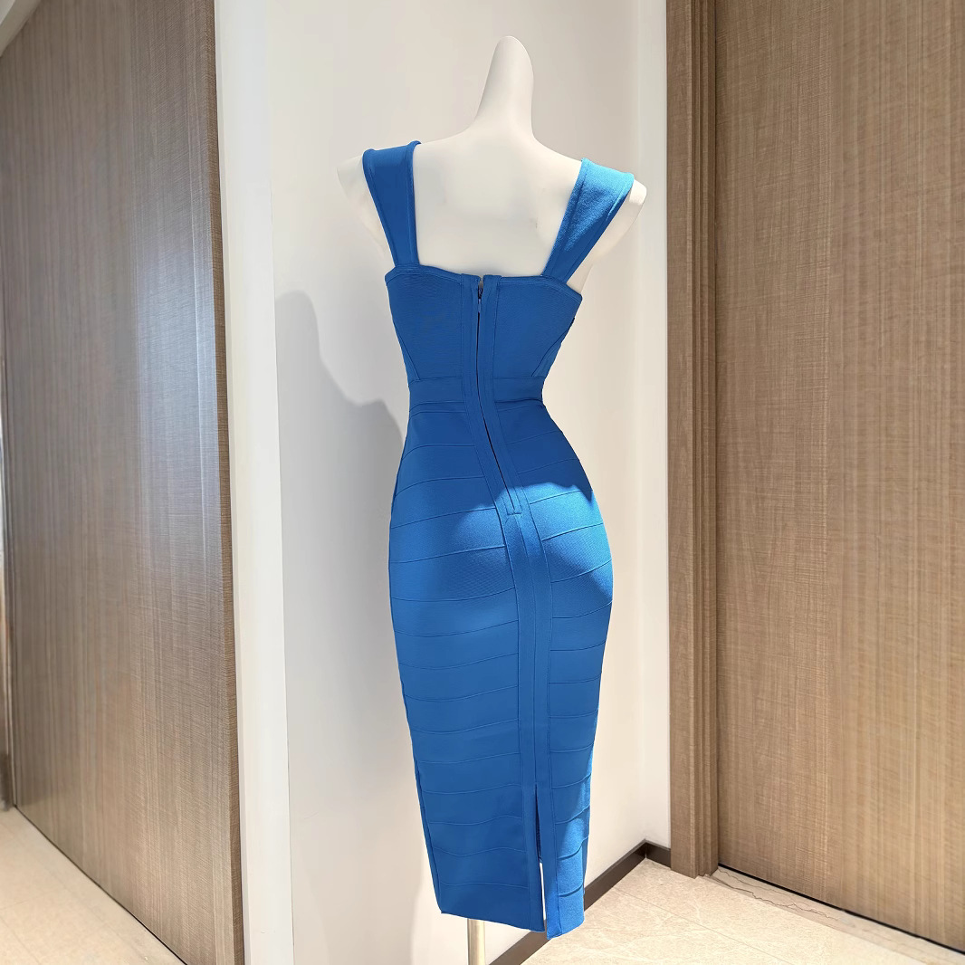 GraceChic Nuovo abito aderente blu transfrontaliero con spacco, abito da sera sexy con spalle scoperte, taglie forti, da donna_voghion.com