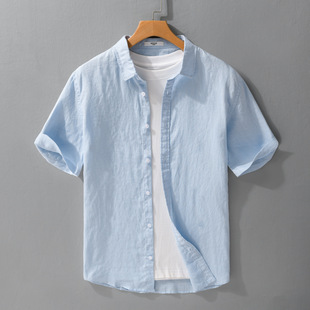 Pure Linen Pure Linen Men's Simple All-match Casual Linen Short-sleeved Shirt 9012