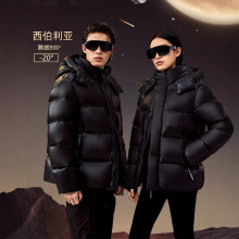 新款高端黑金鹅绒服女加厚短款情侣装男女同款冬季保暖连帽羽绒服