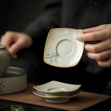 景德镇陶瓷复古青花茶杯垫托 圆形方形功夫茶具配件隔热盘礼品瓷