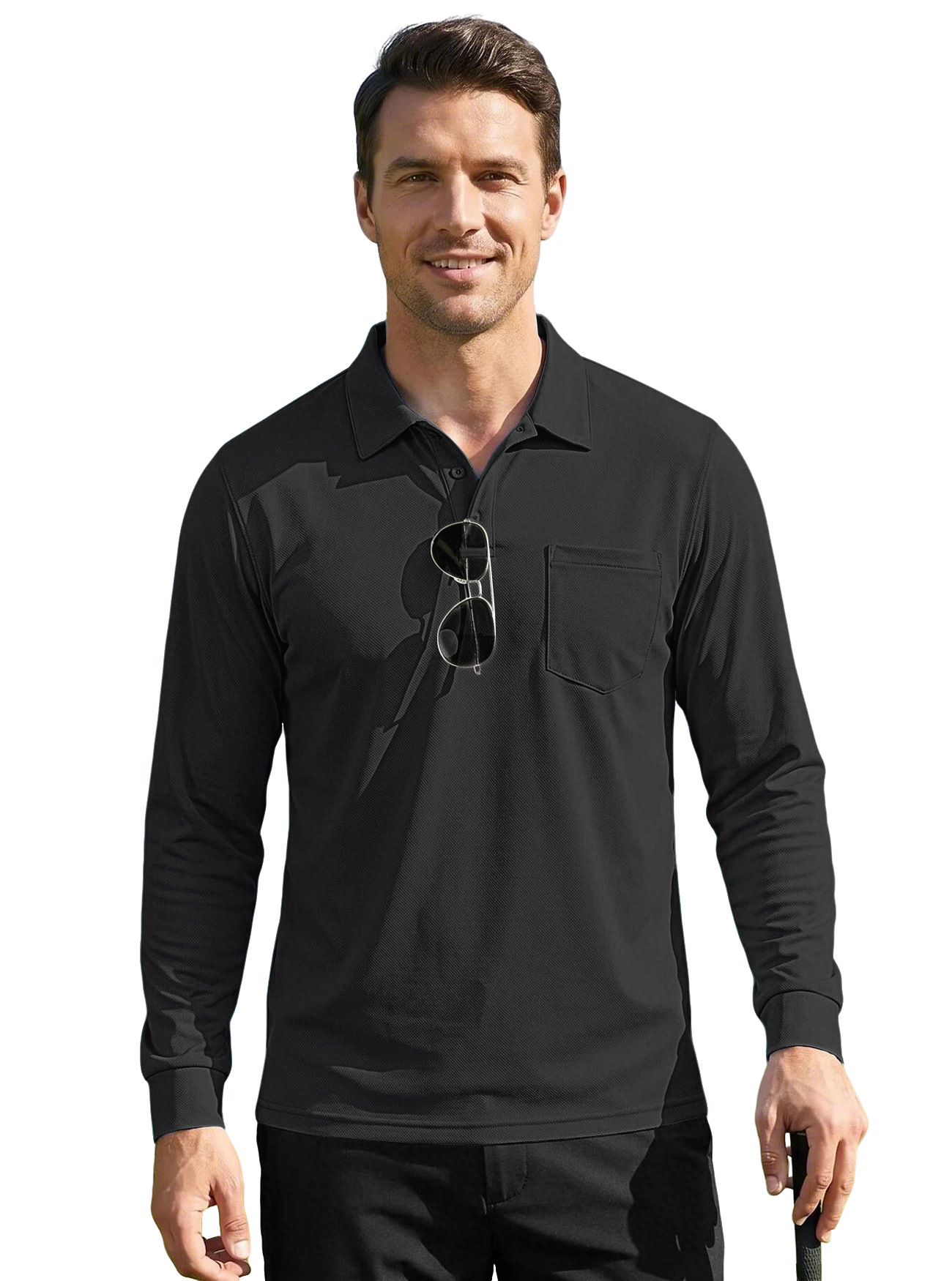 Europa y los Estados Unidos TK otoño color sólido secado rápido con solapa táctica al aire libre ojo de pájaro manga corta camiseta polo Amazon camiseta de manga larga para hombres