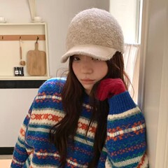 韩国纯色简约拼接保暖针织羊毛棒球帽百搭鸭舌帽女秋冬新款复古