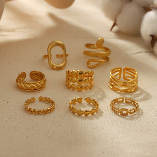 Amazon ins style titanium steel new hollow chain ring 18K furnace gold-plated stainless steel ring ring wholesale