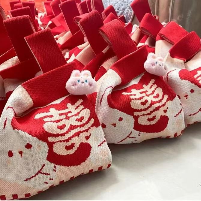 高颜値おめでたいギフトバッグニットハンドバッグ結婚お土産バッグキャンディーバッグ祝日作成ギフトバッグ卸売り|undefined