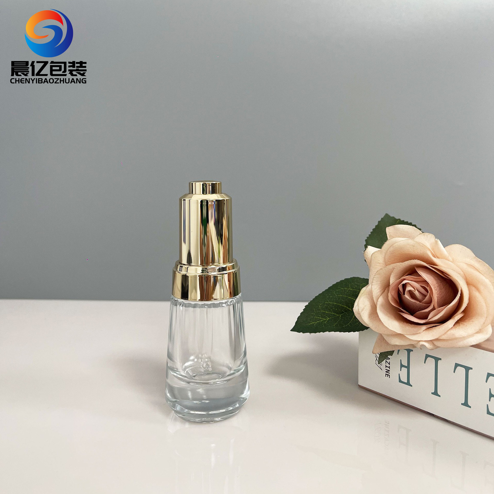 现货30ml按压滴管太阳花精华液瓶 玻璃精油瓶化妆品分装瓶