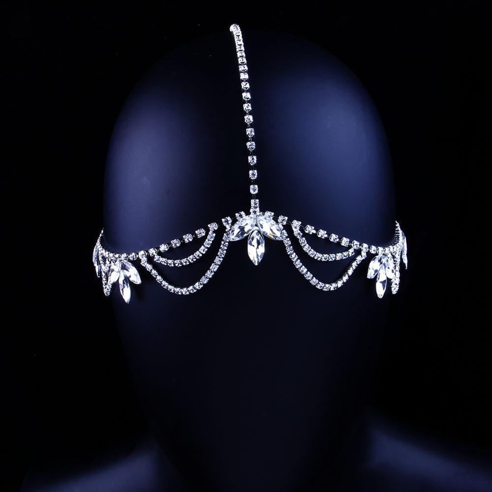 Najpredávanejšia viacvrstvová kamienková čelenka s cezhraničnou svadobnou retiazkou na čelo s diamantovým listom, dámska čelenka_voghion.com