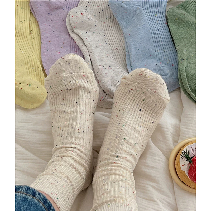 22 Spring/Summer Macaron Color Series Slouch Socks, Yarn Socks for Girls, Mid-Calf Socks, Thin Solid Color Socks, Japanese Style for Women