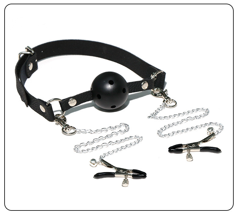 PU Bondage Restraint Set with Mouth Plug and Nipple Clamps for Couples — detail image 28