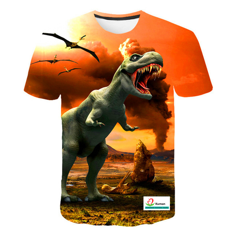 Verano transfronterizo nuevo estilo 3D impresión digital dinosaurio serie de anime camiseta de manga corta para adultos se puede hacer para niños