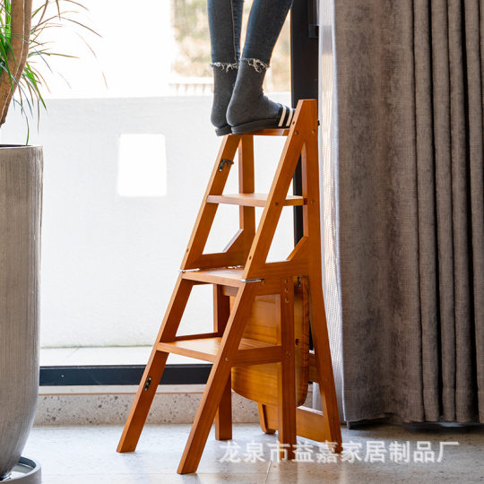 现货全实木梯椅家用梯子椅子折叠两用梯凳室内多功能登高楼梯台阶