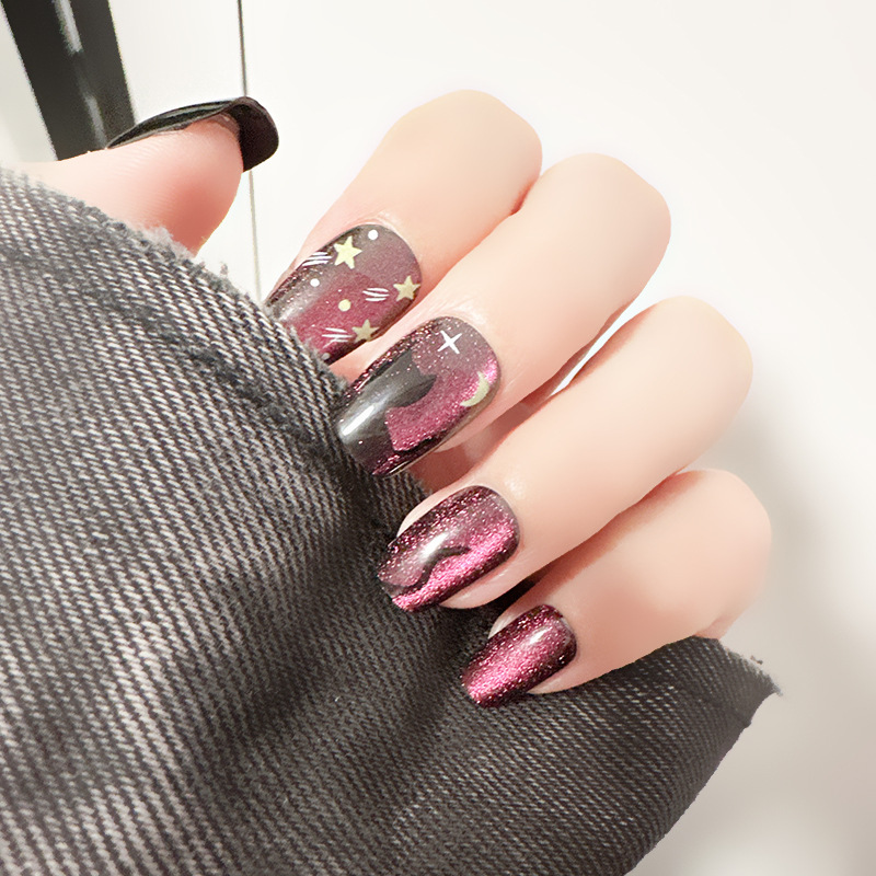 SZY028 Gato nocturno morado viendo fuegos artificiales