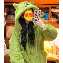 可爱卡通睡袍大眼仔珊瑚绒睡衣女2025年新款冬季网红加绒加厚睡裙