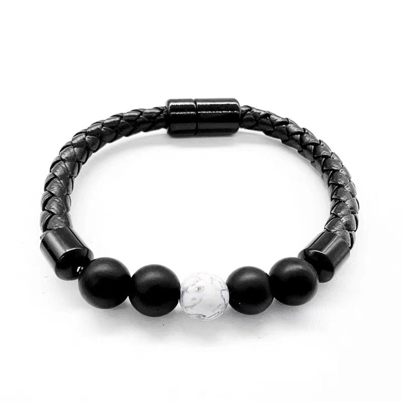 1 Piece Simple Style Geometric Pu Leather Natural Stone Plating Unisex Bracelets display picture 2