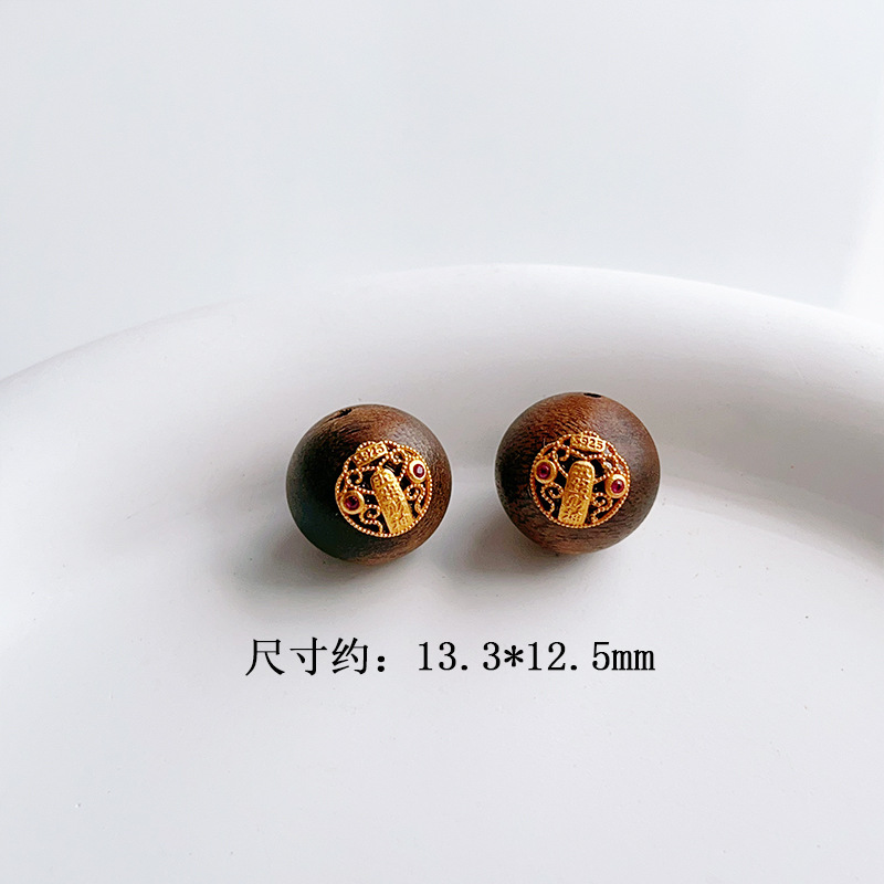 Natural agarwood play accessories s925 silver gold-plated five by zhakiram bracelet accessories diy beads half