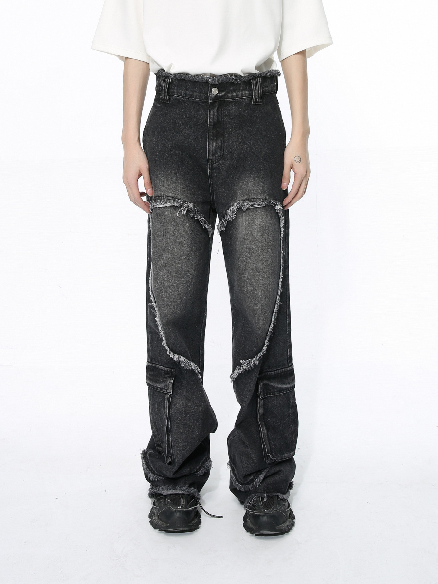 Mtlclothes ropa de los hombres | 2024 primavera nueva moda Moda frayed Patch retro Loose jeans