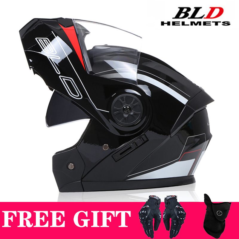 Motosiklet kaskı (dəbilqə) — Motuoche Helmet Double Visor - gloss-black-flower-transparent-visor-gift-mask-gloves-s55-56