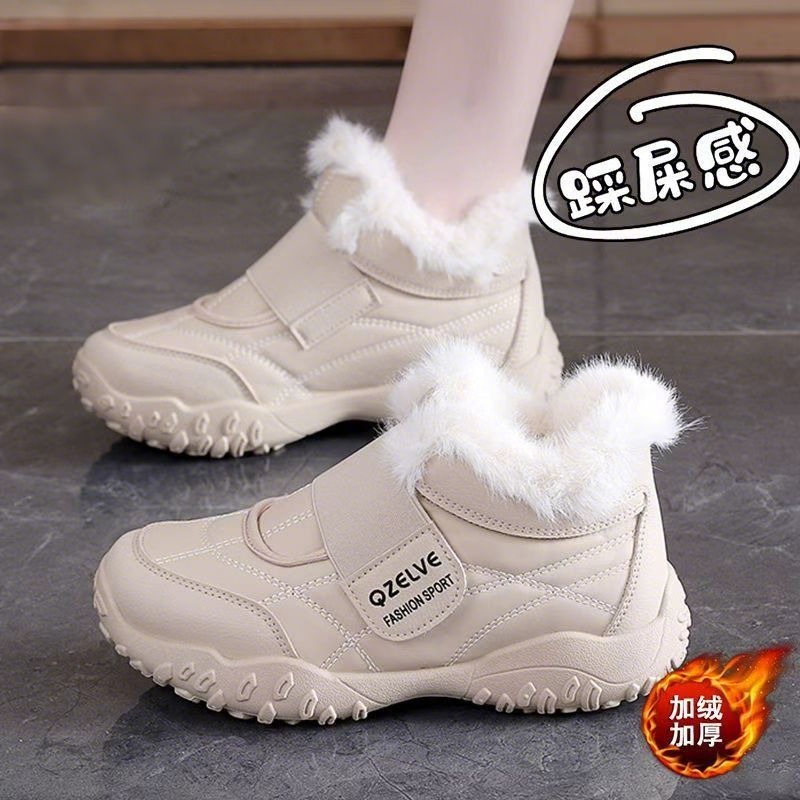 2025 New Velcro Genuine Leather Snow Boots for Women Winter Velvet Thickened Warm Fashion Outerwear Sports Cotton Shoes for Women