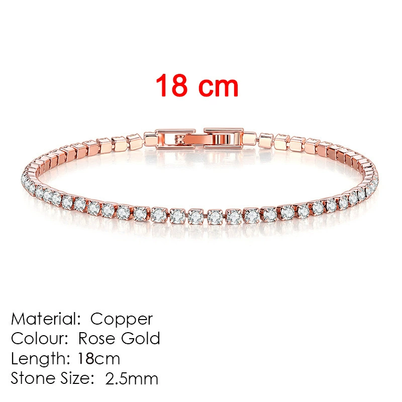 Браслет tennis Chengyuan Jewelry, циркон 2,5 мм, медь с гальваническим покрытием, 14–19 см