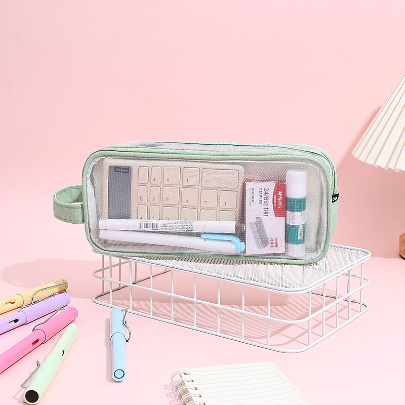 Bolsa de lápices de malla, bolsa de papelería para estudiantes de gran capacidad, caja de lápices de estilo ins simple, caja de lápices transparente para exámenes de alto valor