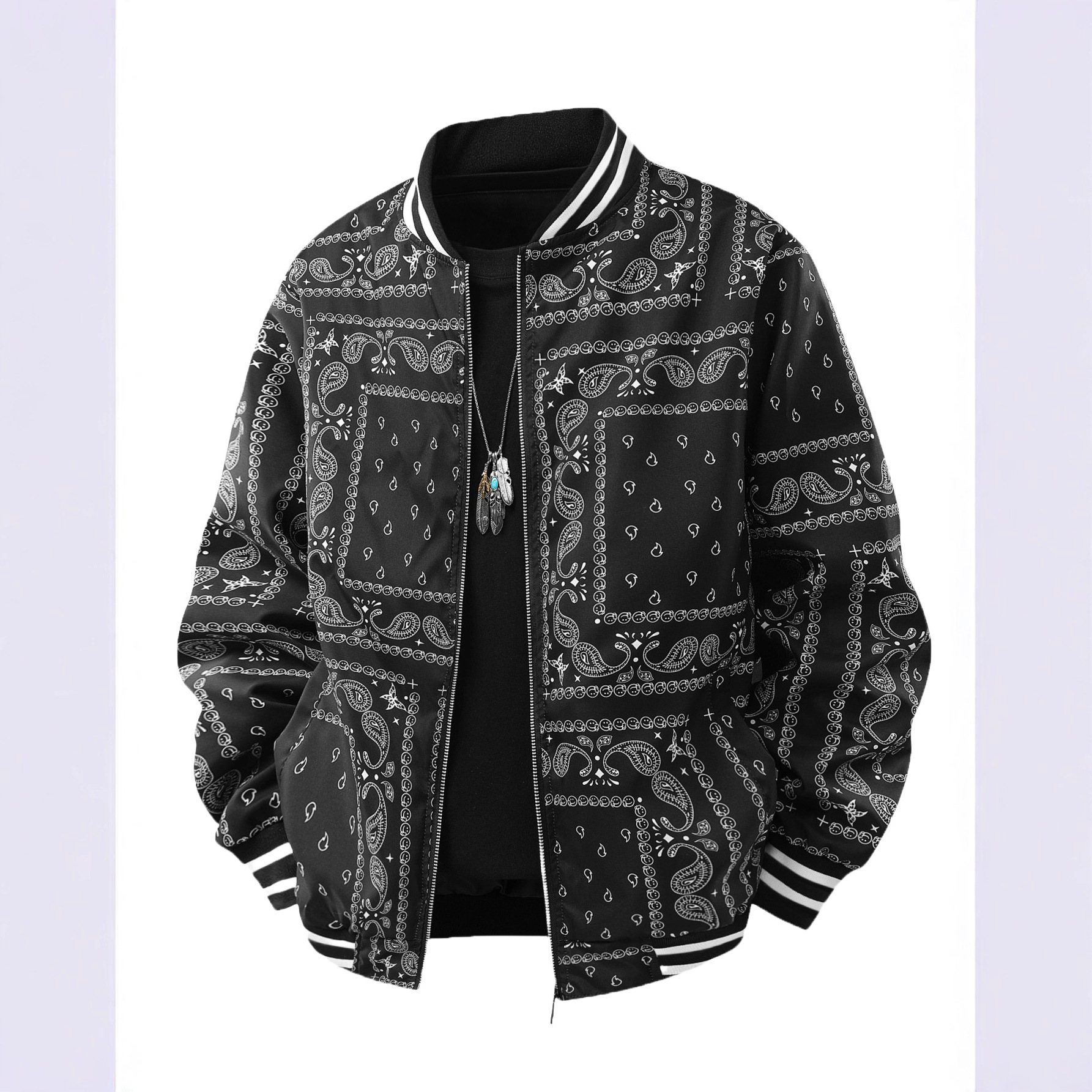 Interwoven Fabric Cross-Border Exclusive European Size Spring and Autumn Men's Jacket New Men's Trendy Fashion Printed Youth