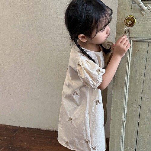 Girls Dress Summer Pure Cotton Embroidered Rabbit Children's Skirt  New Summer Short Sleeve Baby Princess Dress