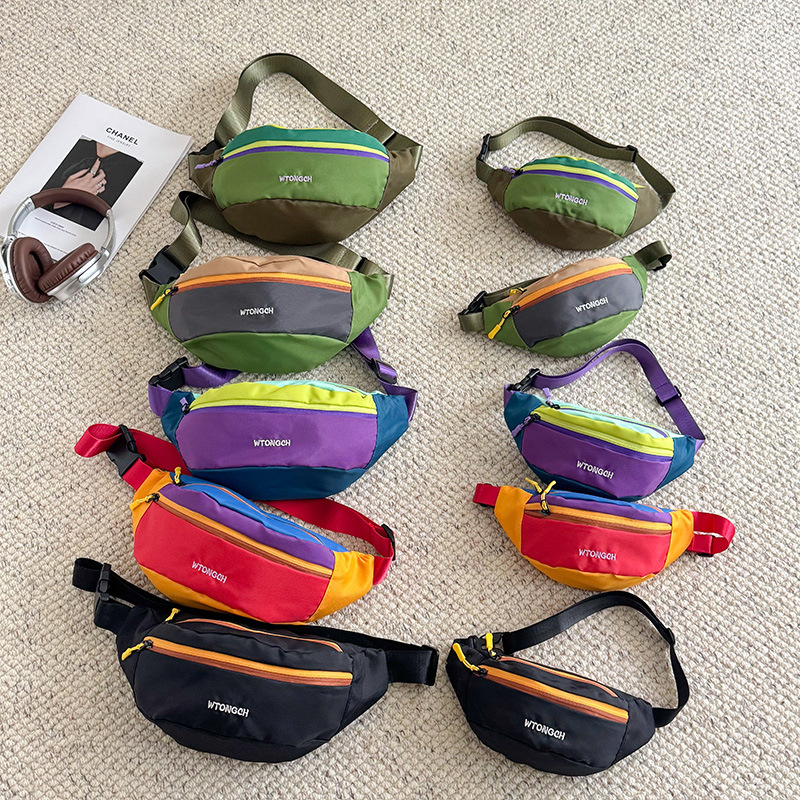 Cross-Border Children's Bag New Style Dopamine Color-Blocking Boys' Waist Bag Baby Stylish Lightweight Outdoor Chest Bag Crossbody Bag
