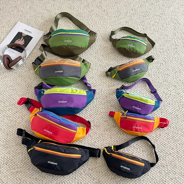 Cross-Border Children's Bag New Style Dopamine Color-Blocking Boys' Waist Bag Baby Stylish Lightweight Outdoor Chest Bag Crossbody Bag