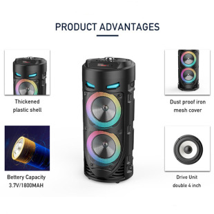 Cross-Border Zqs4239 Dual 4inch Multifunctional Subwoofer Portable Outdoor Bluetooth Speaker Mobile Square Karaoke Speaker