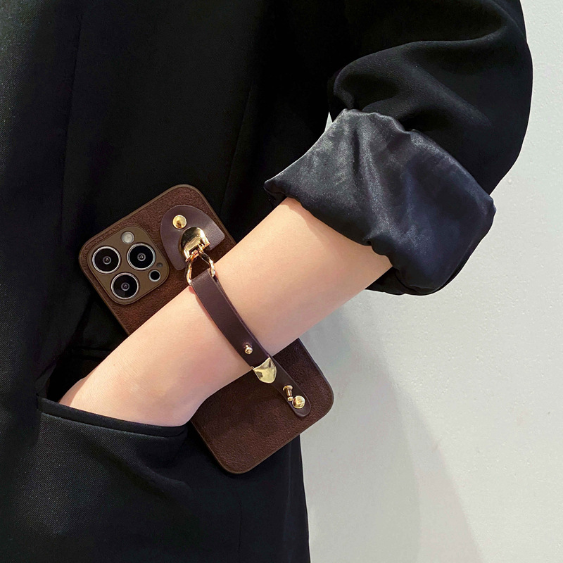 Cuero retro para Apple 14promax funda para teléfono móvil soporte de pulsera funda para teléfono móvil iphone16 12 anti-caída 15