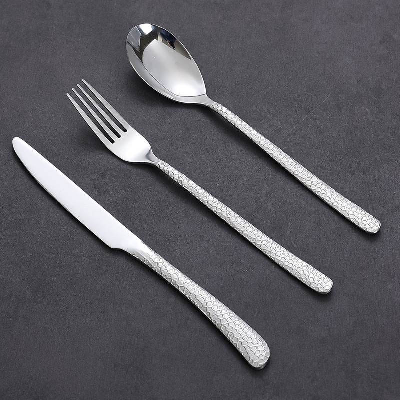 망치 패턴 메인 식사 칼, 포크 및 숟가락 (실버 3 피스 세트)