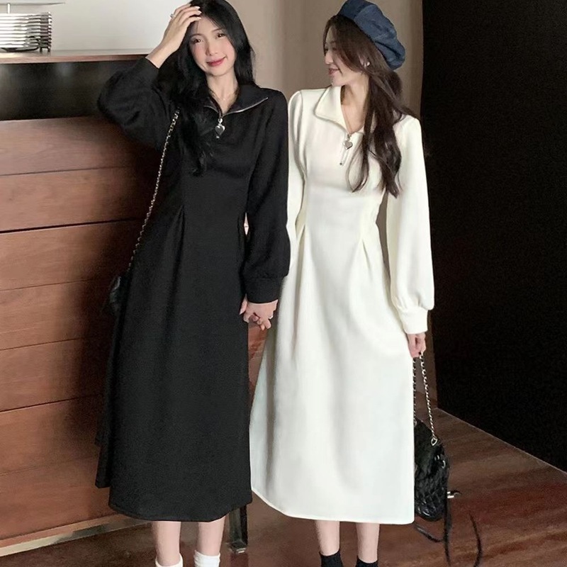 连衣裙2025秋冬法式心领口拉链时尚感收腰显瘦轻奢女装连衣裙|undefined