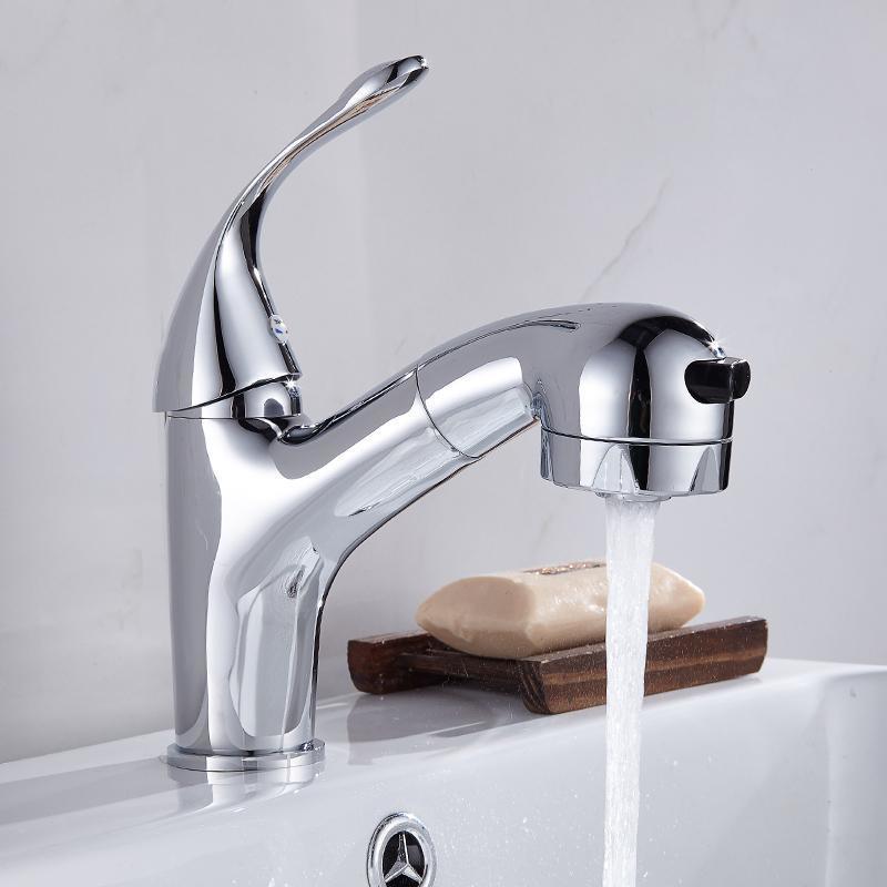 Pull-Out Faucet for Washbasin, Hot and Cold Water, Bathroom Sink, Countertop Basin, Handwashing Basin, Face Basin