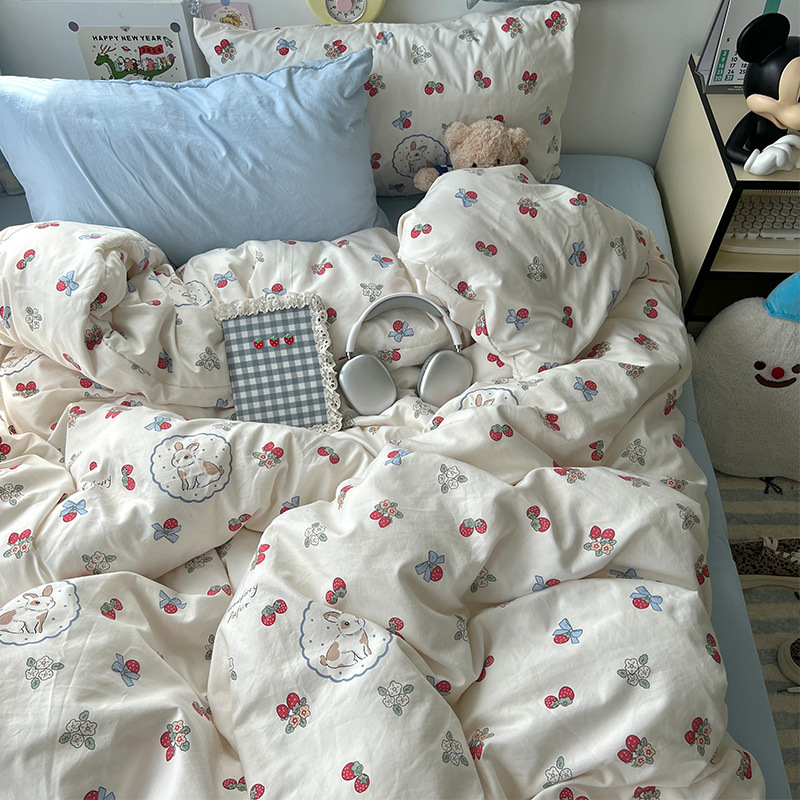 Clase A ropa de cama desnuda para dormir cuatro piezas de algodón lavado con agua sábanas de aire cubierta de cama de grado madre y bebé dormitorio de tres piezas