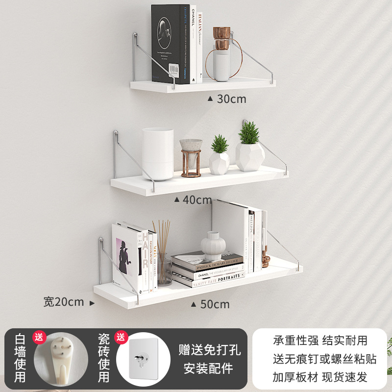 Estante de pared, instalación sin taladro, adecuado para cocina, sala de estar, dormitorio, estantería de madera recta para almacenamiento.