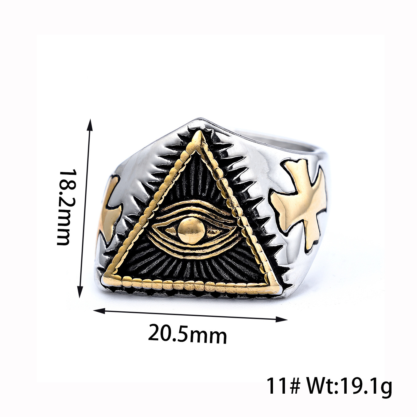 24g Weight Rings Classification Hip-Hop Triangle Cross Eye 304 Stainless Steel Men'S Rings