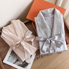 男女款情侣重磅真丝拼接丝绒双层睡袍春秋款桑蚕丝高级感丝绸长袖