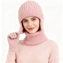 跨境冬季帽子手套围脖套装加绒保暖护耳毛线帽欧美男士防寒针织帽