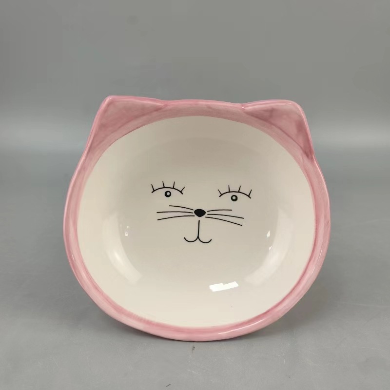 Inventario creativo de caricatura de cerámica gato estilo gato tazón anti-derribar gato tazón de agua para beber tazón de mascotas