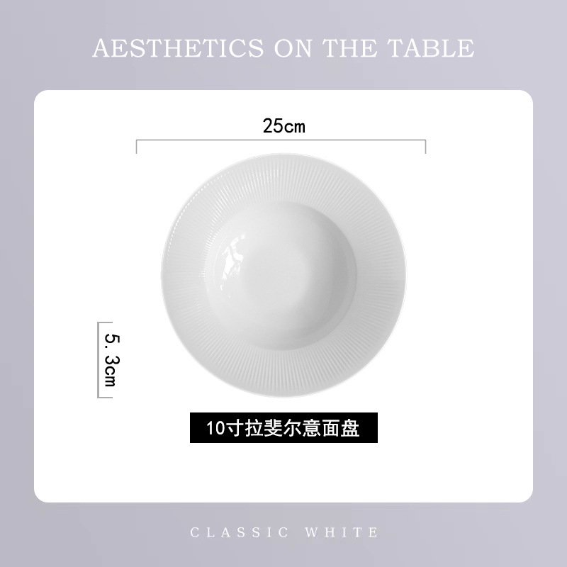Ensalada disco profundo placa rayada Placa de carne de cerámica Placa de pasta Placa de sopa plato blanco plato de alta calidad vajilla