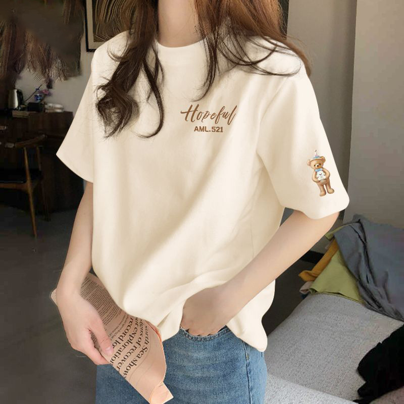 Apricot Pure Cotton Short-Sleeved T-Shirt for Women Summer 2025 New Design Fashionable Western Style Shirt Top 5