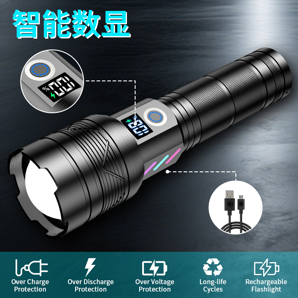 Linterna súper brillante de luz fuerte Linterna led portátil de largo alcance recargable al aire libre Linterna de aleación de aluminio brillante multifuncional