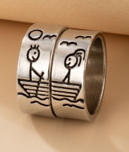 Personality Jewelry Cartoon Love Couple Ring Geometric Letter Ring Set display picture 12